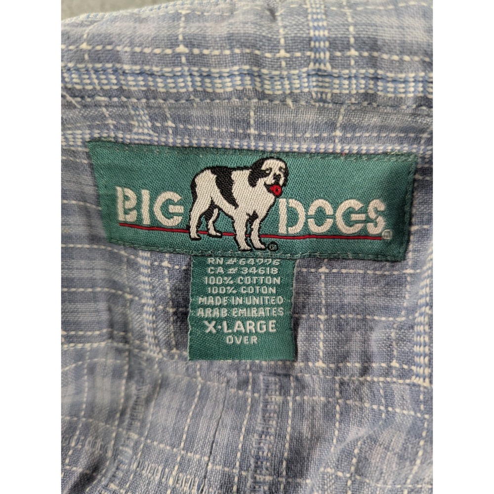Big Dogs Mens Vintage 90s Plaid Button Down Shirt XL Blue White Short Sleeve - Picture 5 of 10